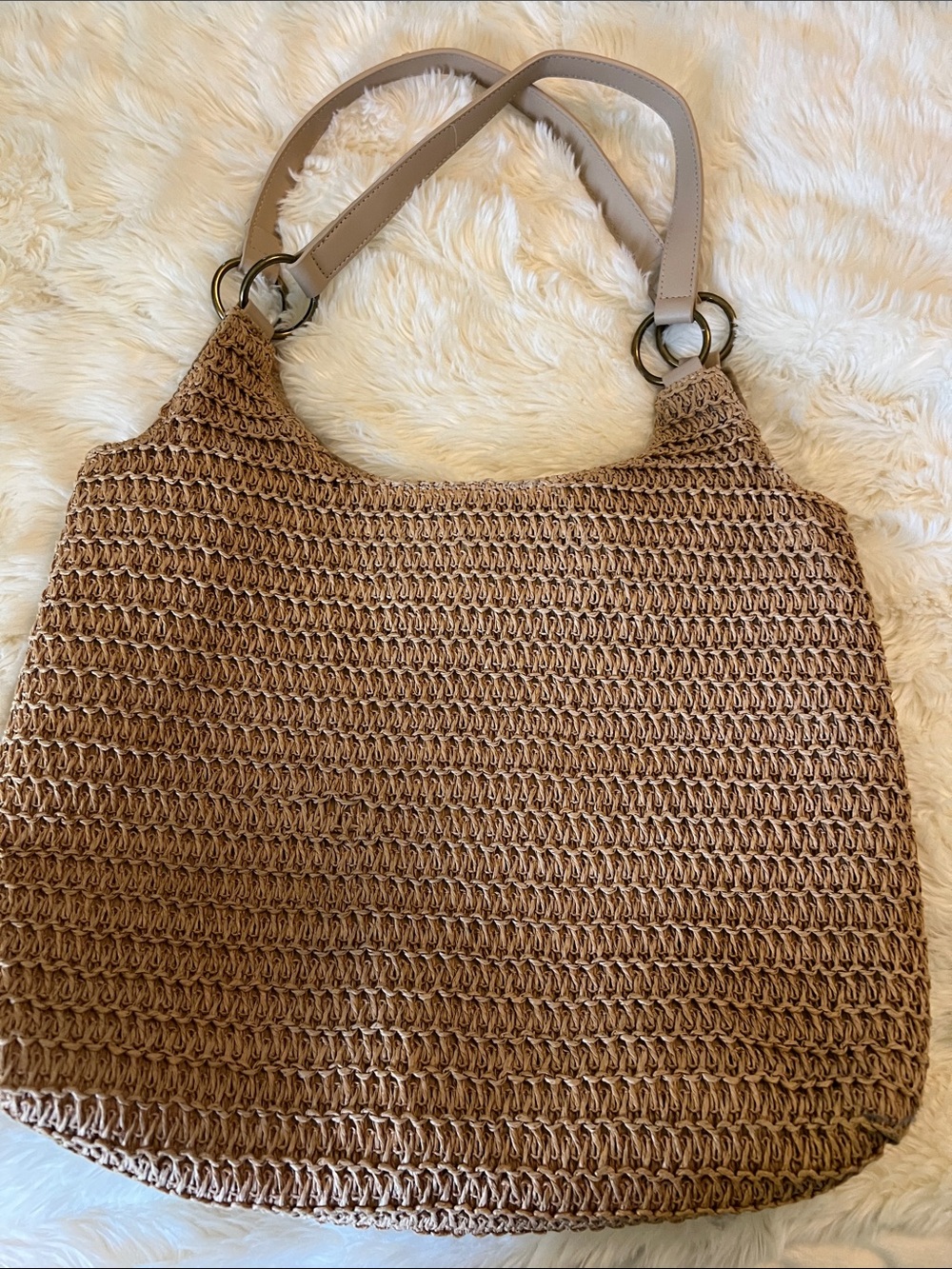 Woven Shoulder Tote Bag in Light Brown